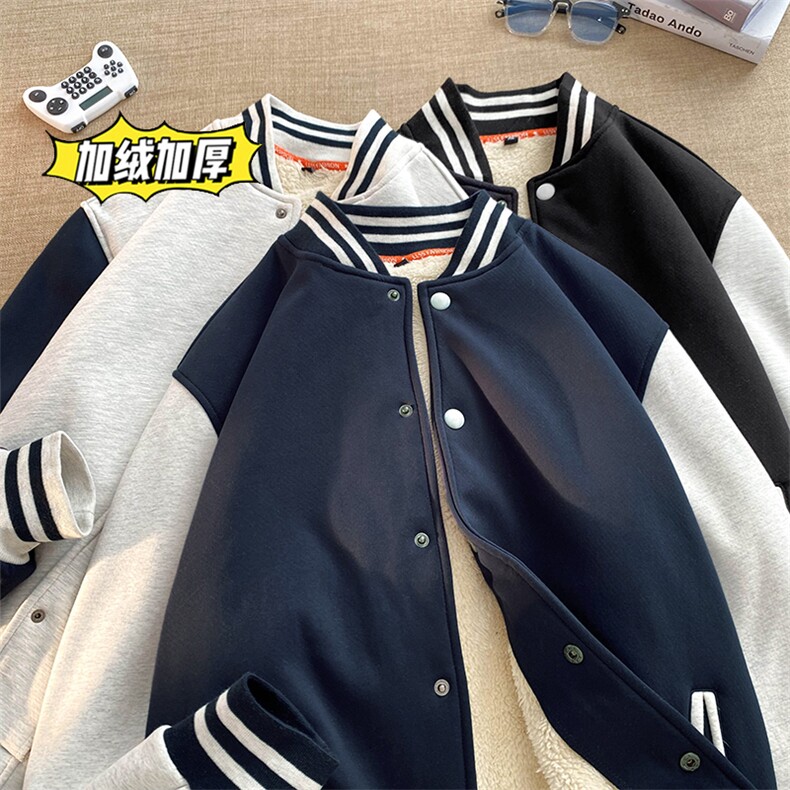 冬季新款加绒加厚大码宽松棒球服羊羔绒外套男XZ102A-4-300-P65图片