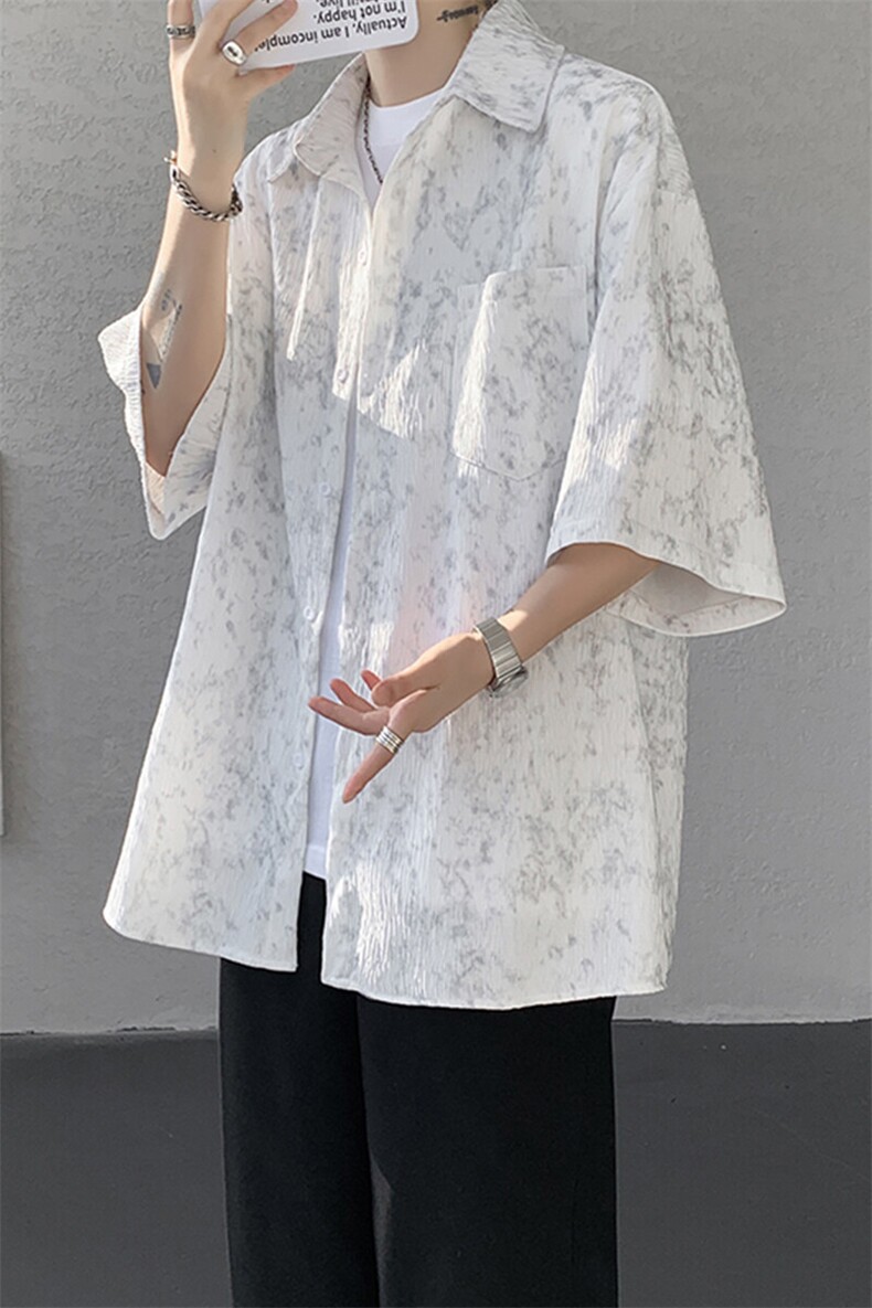 8XL-M肌理褶皱冰丝短袖衬衫男夏薄款半袖防晒衬衣外套DC28010P45,男装衬衫,电商B312