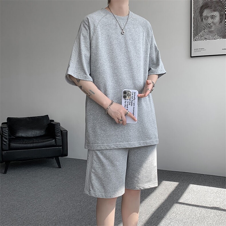 现货 TZ776-特P50 控88 曼巴棉圆领大码短袖短裤T恤运动套装图片