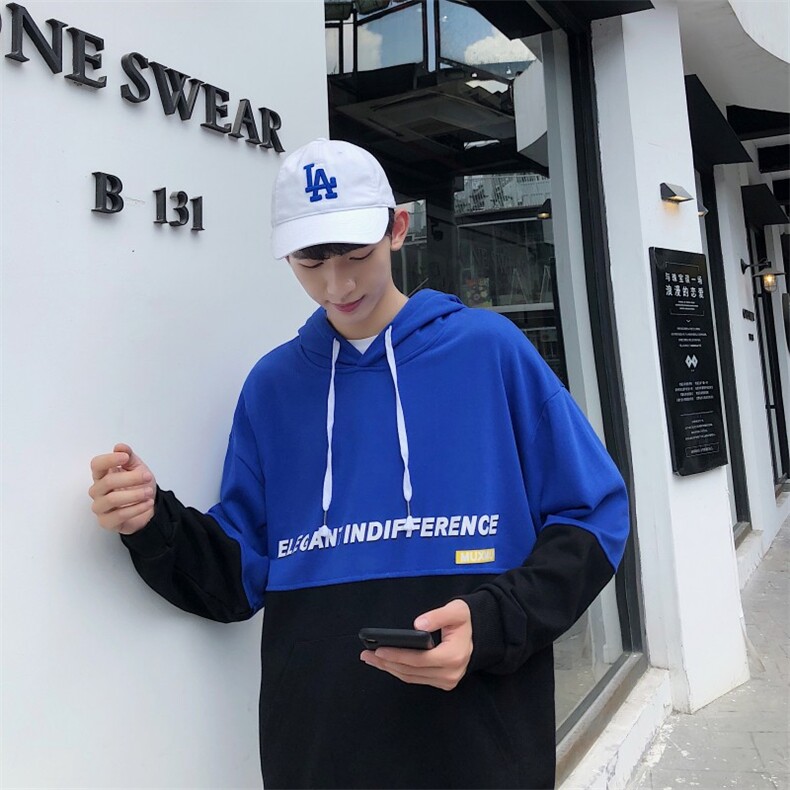 春季拼接情侣外套港风连帽套头卫衣宽松休闲男装W102/,男装卫衣,电商D202