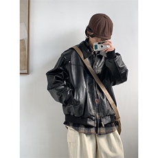PU皮夹克男韩版潮流高街帅美式2024秋冬新款ins宽松外套W5752-P78，男装夹克，星座412-2