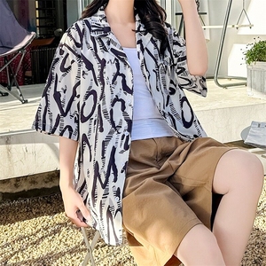 复古海滩衬衫男女 小众设计师品牌无性别风创意印花衬衫CS105/P32图片
