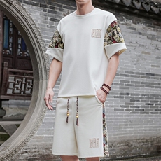 夏季拼接男士休闲运动套装男宽松刺绣T恤一套潮A266-TZ8807-P47，男装T恤，电商A266