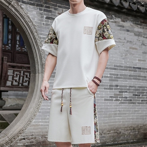 夏季拼接男士休闲运动套装男宽松刺绣T恤一套潮A266-TZ8807-P47图片