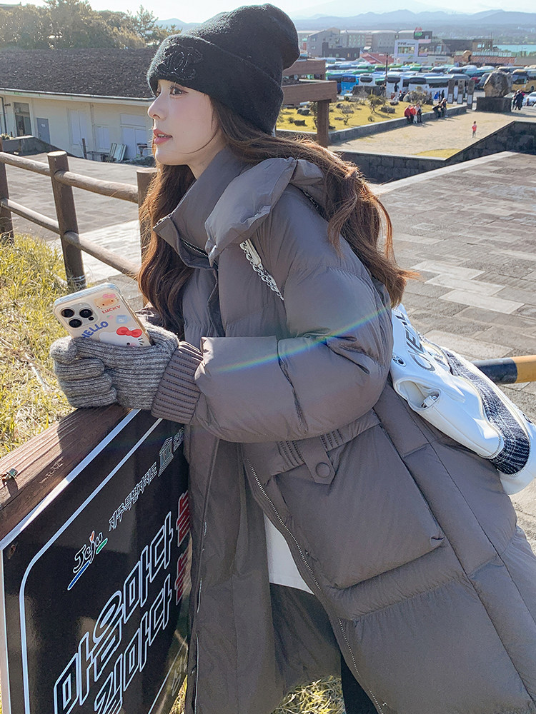 90%白鸭绒羽绒服女2024新款冬季保暖极简百搭连帽中长款外套,商品下架区,网红馆