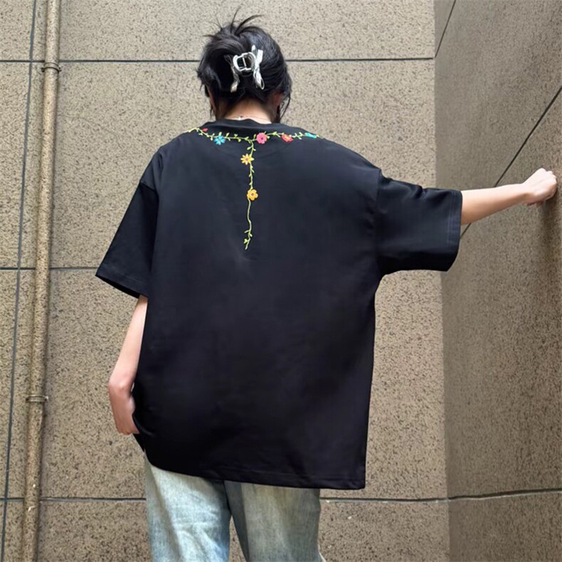 万针全刺绣工艺抖音得物高品质260克重磅纯棉双纱美式高街短袖T恤,男装T恤,电商A486