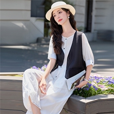 【夏季女装新款】时尚马甲+衬衫+花苞裤三件套，女装套装/套裙，魅衣本色