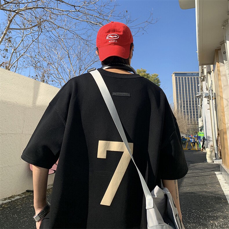 XZ213-T10-P35控48 港风大码麂皮绒数字印花透气圆领短袖T恤图片