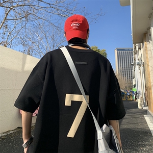 XZ213-T10-P35控48 港风大码麂皮绒数字印花透气圆领短袖T恤图片