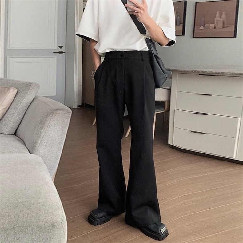 夏季高级新款原宿喇叭西裤宽松休闲男士简约百搭拖地慵懒纯色裤子,男装西裤,星座1210-1