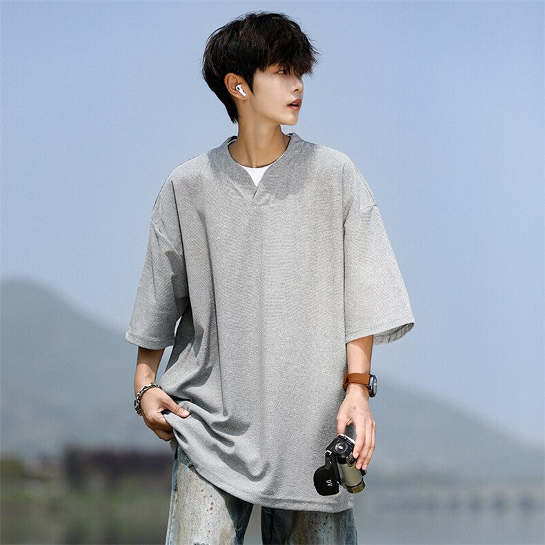 8XL-M短袖t恤男款夏季薄款垂感小V领七分袖加肥加大码DT005特P20,男装T恤,电商B312