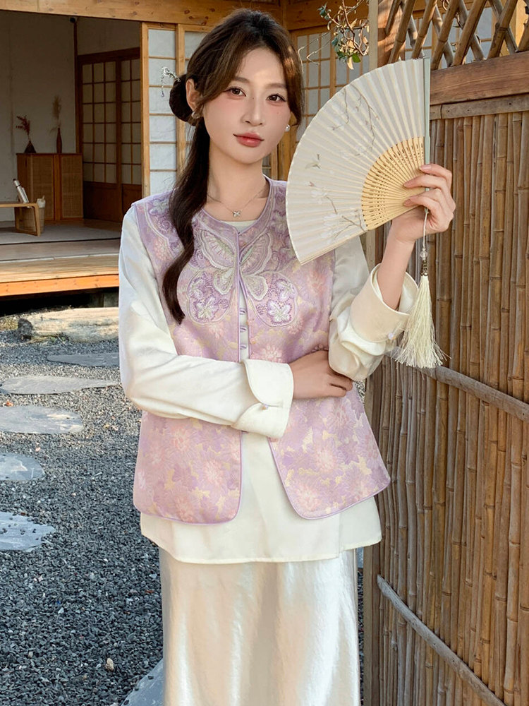 2026春季新款新中式g风提花刺绣设计感百搭无袖马甲,女装马甲,超帛