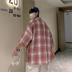 夏季宽松格子衬衫短袖上衣时尚潮牌C330p33，男装衬衫，星座1013