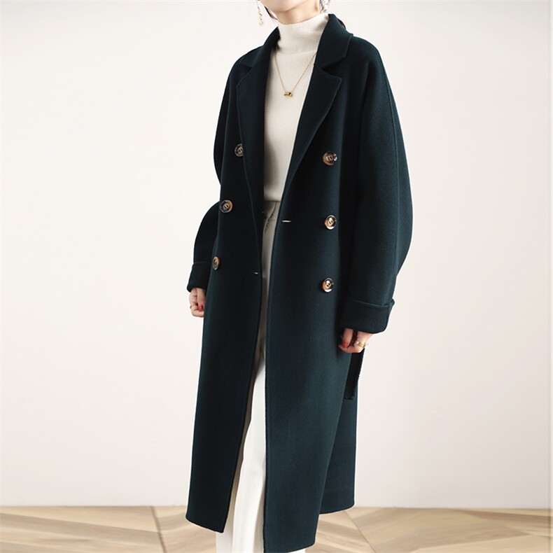 2025年秋季六个扣时尚百搭通勤休闲双面呢羊毛大衣，女装双面呢大衣，琳尚羊绒