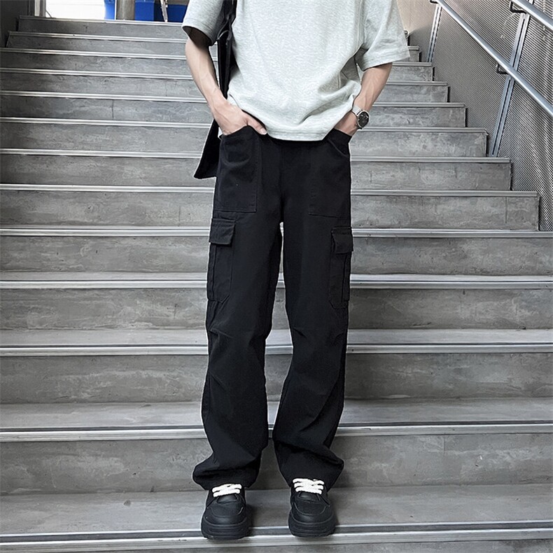 现货100棉双色立体褶皱工装裤直筒版型男女同款休闲裤纯棉101P55,男装工装外套,星座902A
