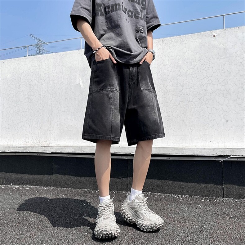 复古水洗牛仔短裤男夏季薄款宽松直筒休闲工装五分裤NK974,男装牛仔裤,星座1116A-1（原606A）