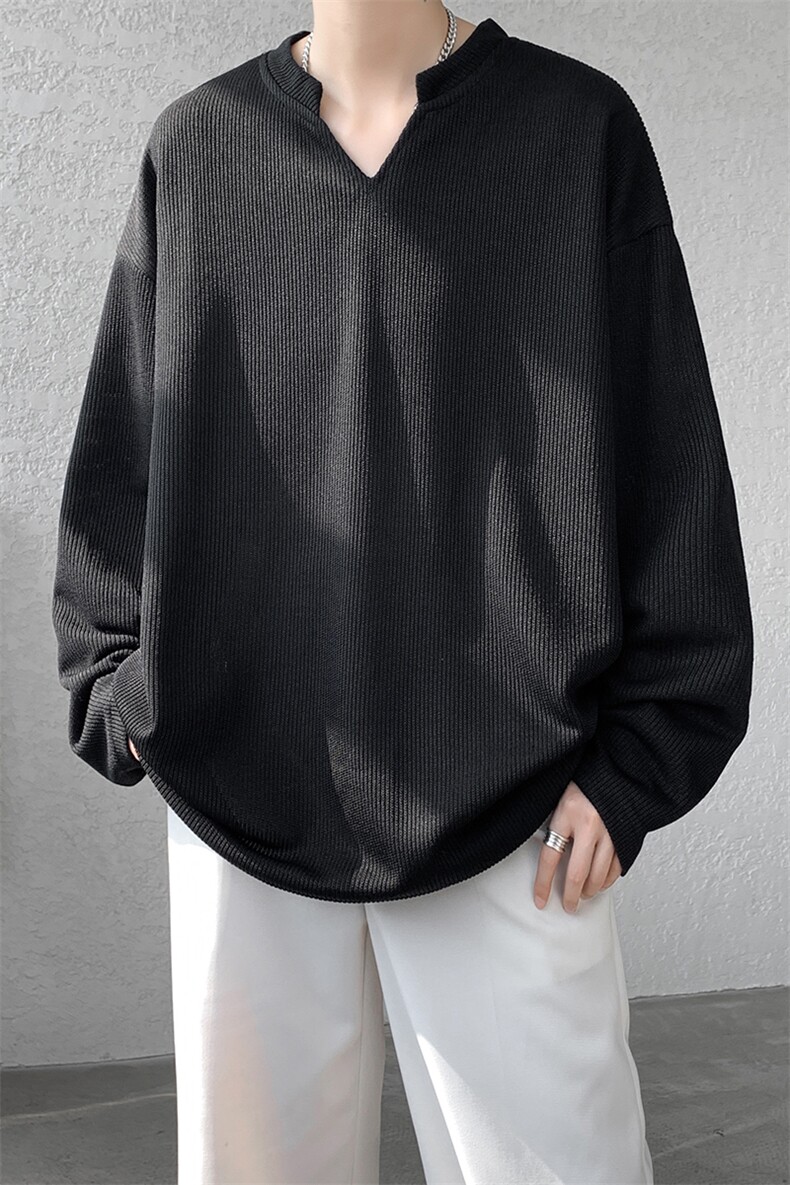 8XL-M长袖打底衫T恤V领针织体恤麦穗条卫衣加肥加大码TX3102特P35,男装T恤,电商B238