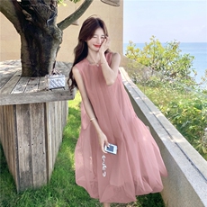 新款主推夏季欧根纱无袖显瘦复古仙女连衣裙2247-P140-K219，女装连衣裙，网红馆