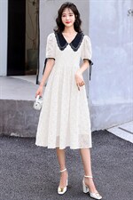 2022夏季新款女装时尚潮流韩版大码女装V领中长款短袖印花连衣裙，女装连衣裙，尚洛菲