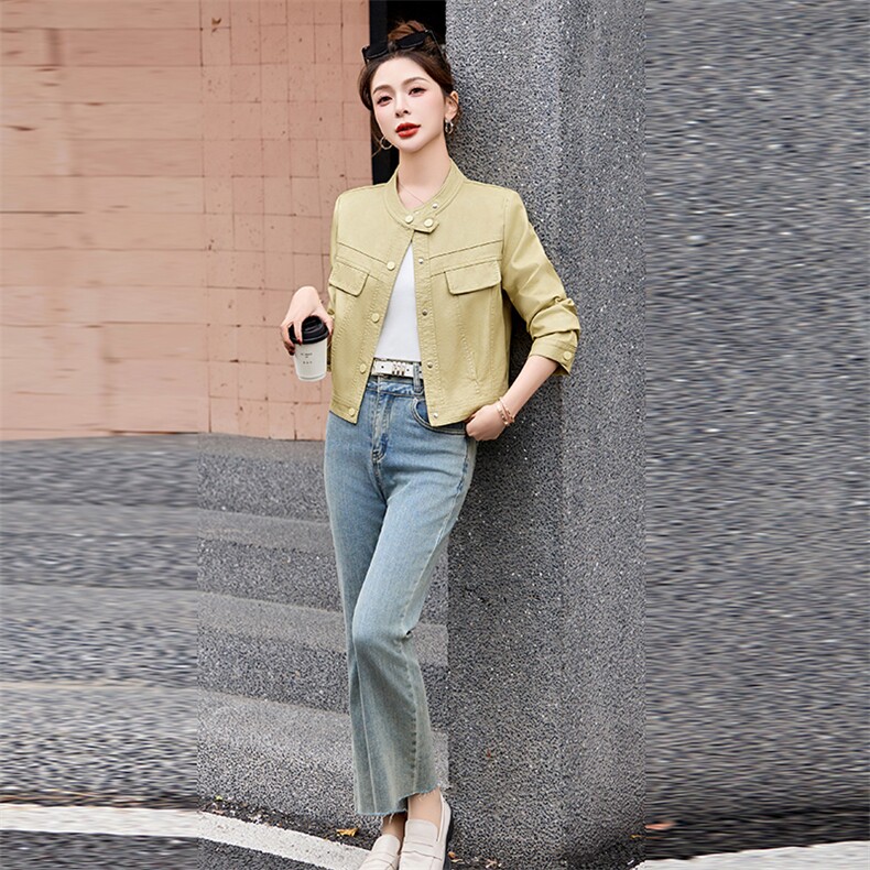2026春季新款修身短款皮衣外套,女装皮衣,自然秀
