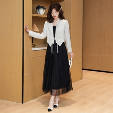 新中式裙女2024春季新款气质名媛盘扣短外套网纱半身裙，女装西装，时尚俏佳人