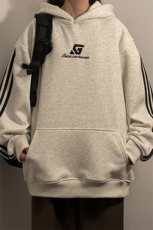 中性风连帽刺绣LOGO字母设计袖子三杠织带卫衣男WY77737P58控78，男装卫衣，星座227-7