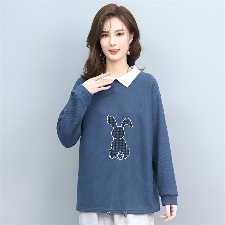 卫衣女春秋宽松大码显瘦拼接刺绣卫衣女T恤两件套，女装衬衫，叶笙衣