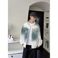 潮流设计感渐变喷色牛仔外套男女美式嘻哈翻领工装夹克潮JA02，男装夹克，星座1116A（原606A-3）