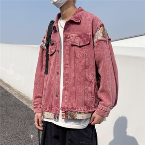 美式复古情侣拼接撞色牛仔外套男春秋宽松帅气夹克上衣JK337-P85图片