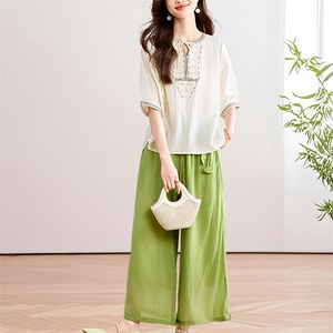 新中式短袖T恤2025夏季新款时尚气质小香风圆领宽松休闲女士上衣