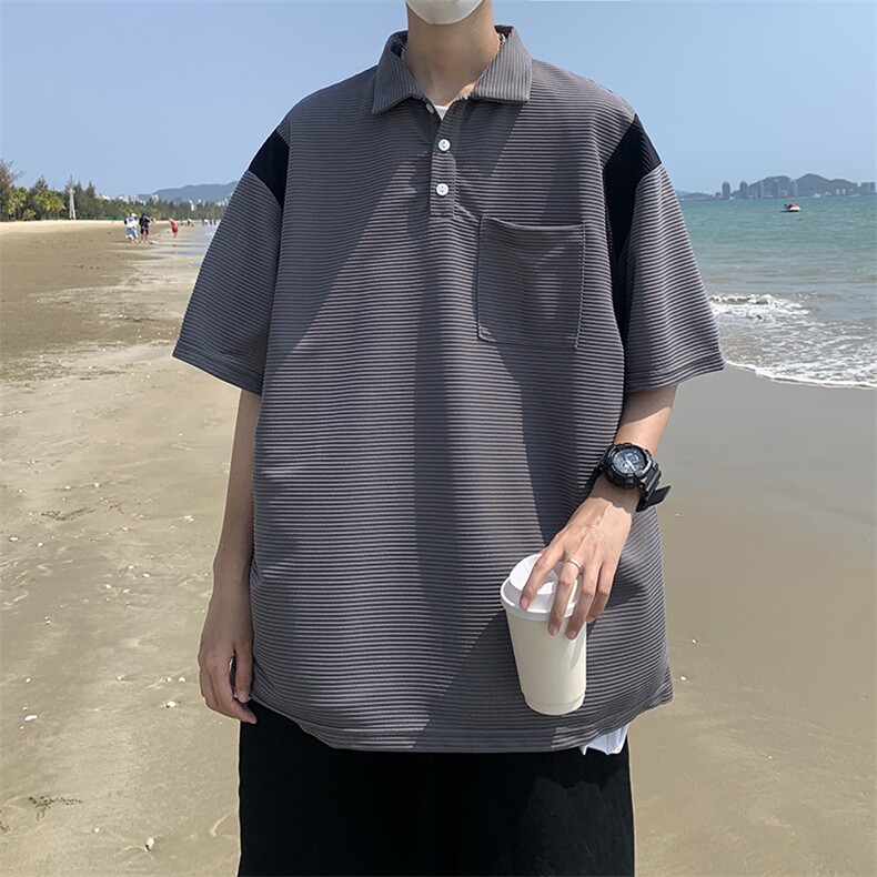 T322-P35夏季宽松型纯色纹理感polo短袖,男装T恤,星座1501-1