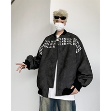 美式高街皮衣男士韩版潮宽松字母2025春季ins百搭外套W6018X-P75，男装皮衣，星座412-3