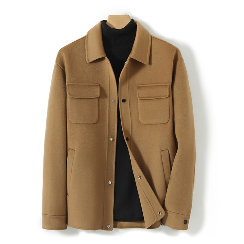 2025年秋季新款百搭男士短款歹毒有翻领大衣，男装毛呢大衣，水之秀羊绒大衣