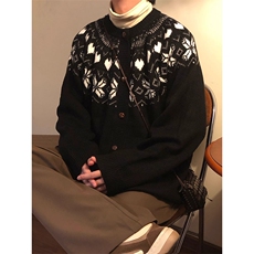 重磅秋冬装北极绒开衫毛衣美式复古休闲圣诞慵懒风提花针织衫外套，男装针织衫/毛衣，电商A486