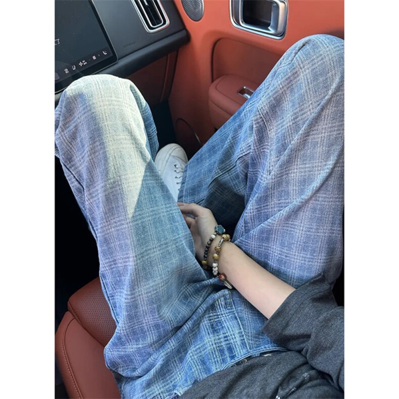 1014-KZ3128-特P40蓝色格子牛仔裤男夏季薄款痞帅高级感裤子，男装牛仔裤，星座1014-1