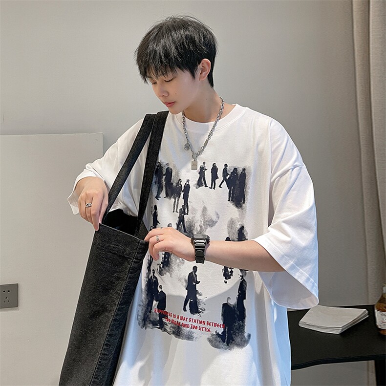 2026夏季新款短袖t恤男宽松大码港风高街美式潮牌A071-9015-P30，男装T恤，电商A071