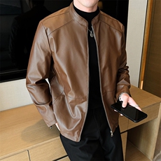 立领外套皮衣宽松机车潮流皮夹克男春季男士休闲A266-PY005-P85，男装皮衣，电商A266