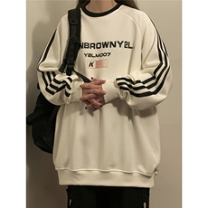 中性风三杠条纹圆领卫衣字母印花设计休闲卫衣男WY77765P48控68，男装卫衣，星座227-7