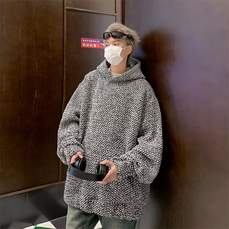 秋冬新款粗花呢编织重磅连帽卫衣男士宽松套头百搭休闲上衣W1102,男装卫衣,星座1116A-1（原606A）