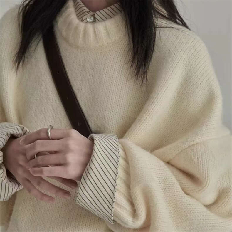 时尚百搭宽松圆领女士羊毛衫羊毛加厚保暖高品质毛衣,女装羊毛衫,旭驰羊绒
