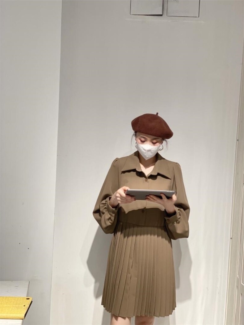 韩系百褶连衣裙，女装连衣裙，驿谷