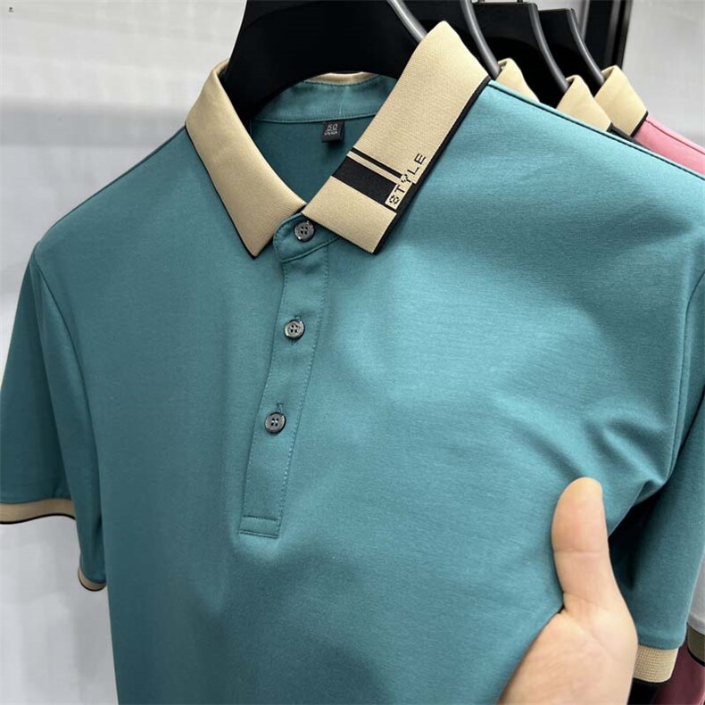 2026夏季高端短袖T恤冰丝透气时尚翻领Polo衫男士纯色百搭上衣潮,男装T恤,电商B212（原钱塘6029）