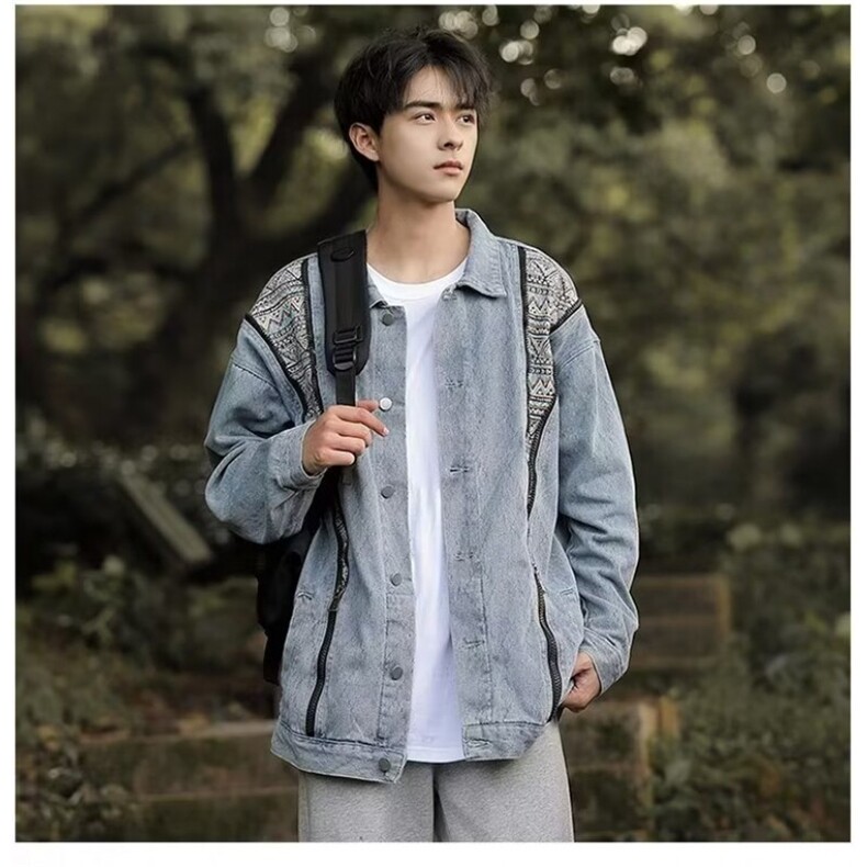 2024美式秋季牛仔夹克新款男时尚潮外套 J711 P75图片