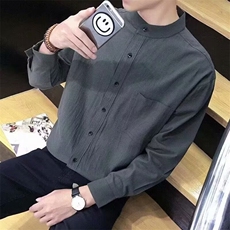 衬衫长袖男韩版黑色立领帅气棉麻衬衣ins港风休闲男士夏季寸衫潮，男装衬衫，星座506A