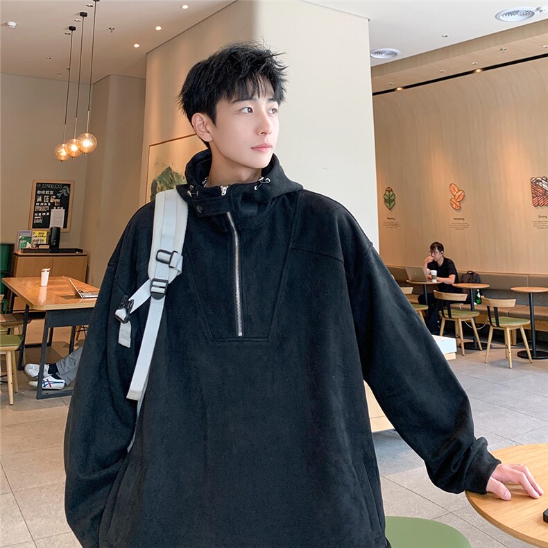 EQ307小众设计感秋季连帽套头麂皮绒卫衣男港风ins潮流外套,男装卫衣,电商C306-1