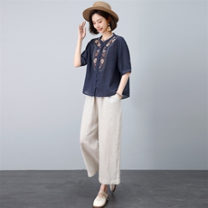 新中式苎麻套装女夏季2025新款妈妈亚麻两件套，女装套装/套裙，忆绮罗