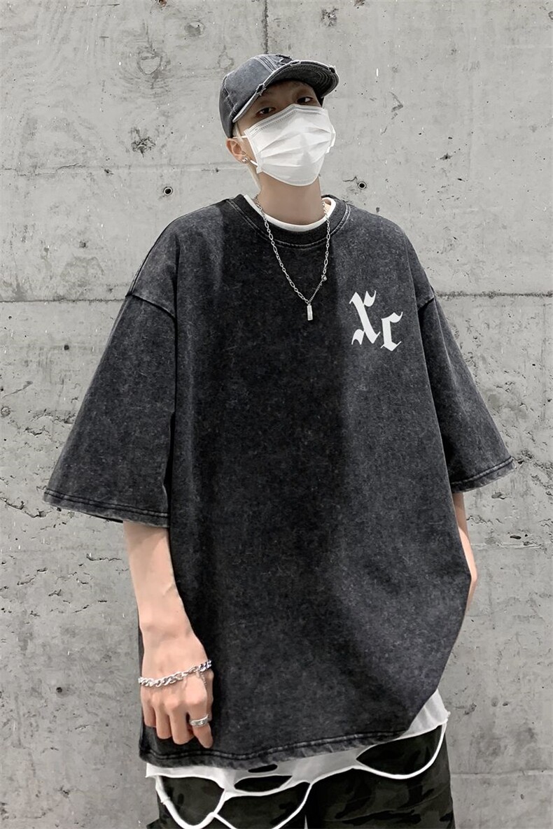 美式复古水洗高街做旧蜡染潮牌宽松短袖t恤517A-2-SX216-P38,男装T恤,星座517A-2