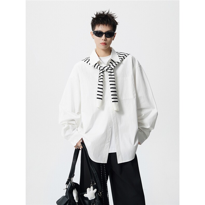 可二开无影墙可拆卸条纹披肩大码M-5XL长袖衬衫男CS78102P45控68，男装衬衫，星座227-7