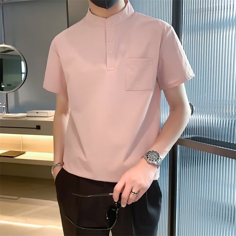 夏季冰丝薄款短袖polo衫男生韩版半袖纯色简约立领上衣男T恤T555,男装T恤,星座1116A-2（原606A-1）