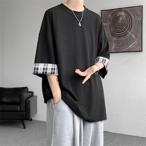 现货 A059-7822-P38 控58 夏季高品质冰丝短拼色宽松大码T恤短袖图片